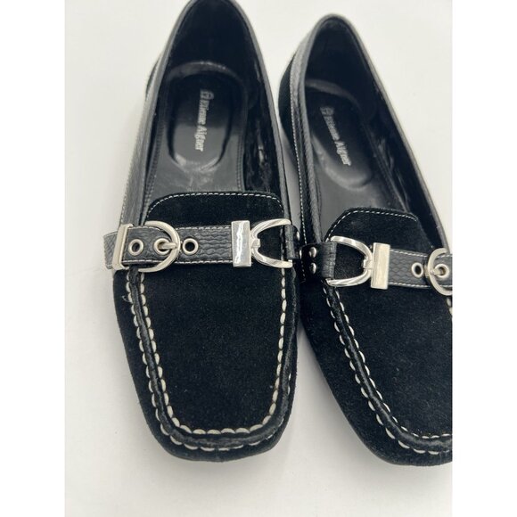 Etienne Aigner Women's Black Suede Leather Loafers With Buckle Accents Size 7 - Picture 3 of 16